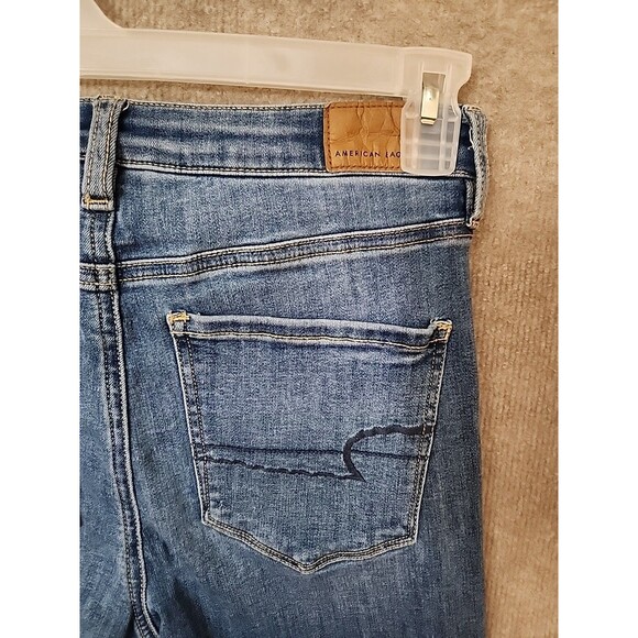 American Eagle Hi-Rise Crop Jegging Jeans Womens 6 Long Blue Raw Hem Next Level - Picture 6 of 10